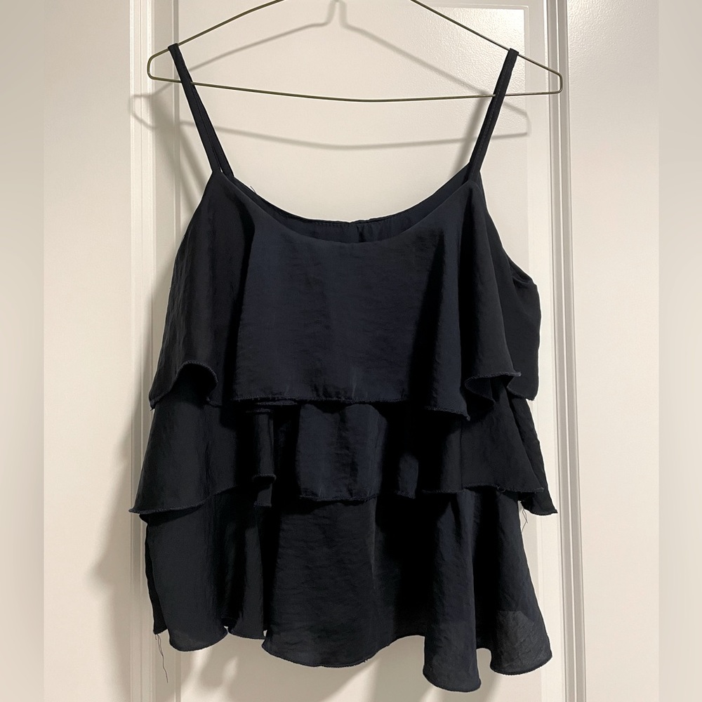Navy Ruffles Tank Top